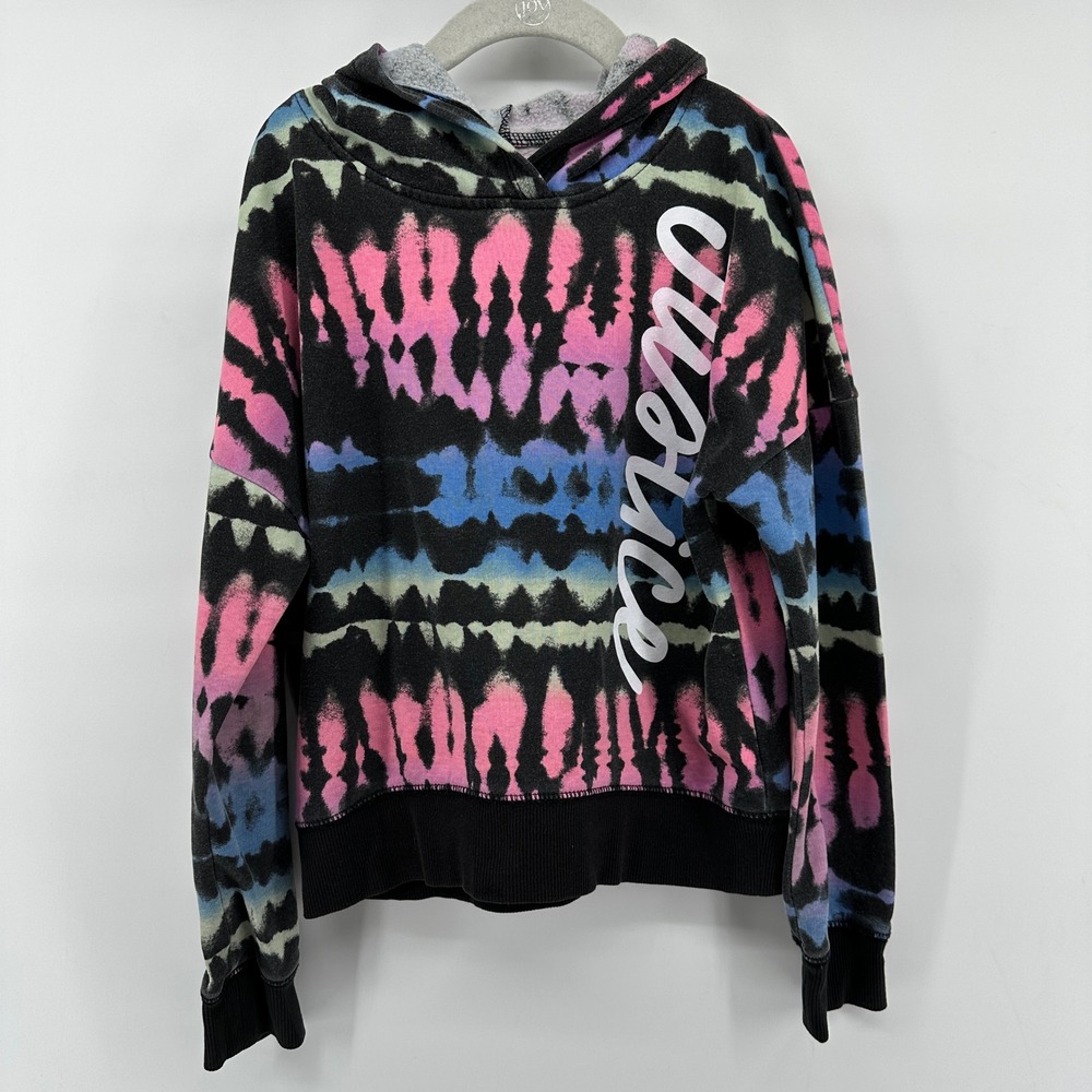 Justice Girls Black Tie Dye Logo Hoodie Sweatshirt Size S 7/8 302586